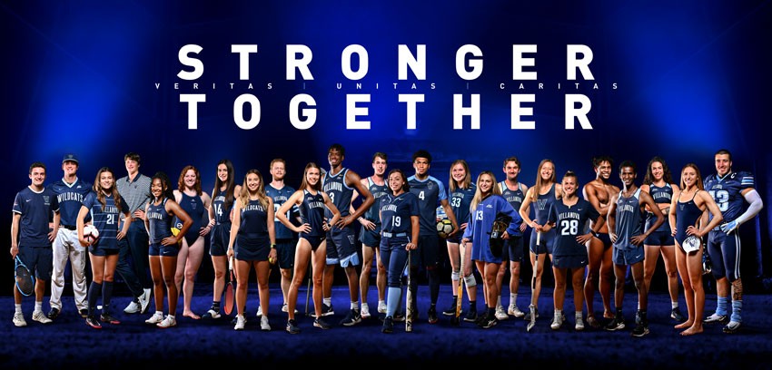Ӱԭ's male and female athletes are standing together in a line with the heading "Stronger Together"